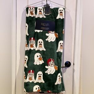 Rachel Roy Green Blanket with Ghosts and Footballs